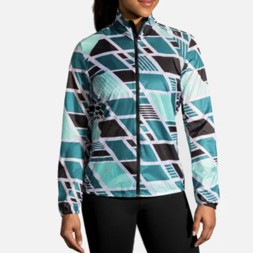 Brooks Lsd Teal Geometric Shape Athleisure Lightweight Windbreaker Jacket Sz M